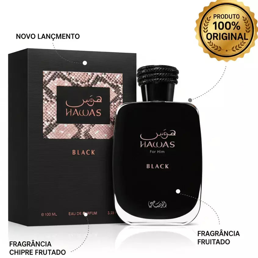 Perfume Arabe Original Rasasi Hawas Black Masculino Edp 100ml